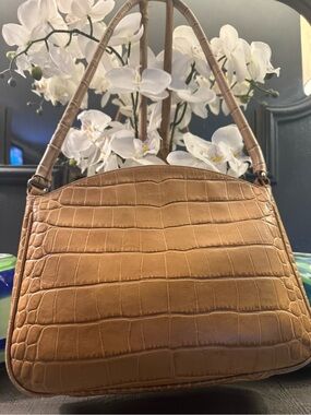 Furla Cognac Croc-Embossed Leather Shoulder Bag